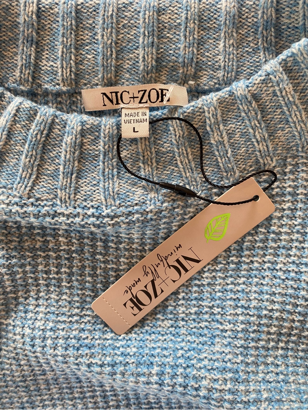 Nwt Nic+Zoe Waffle-Knit Pullover Crewneck Sweater In Blue Jewel - Size Large — image 4 of 8